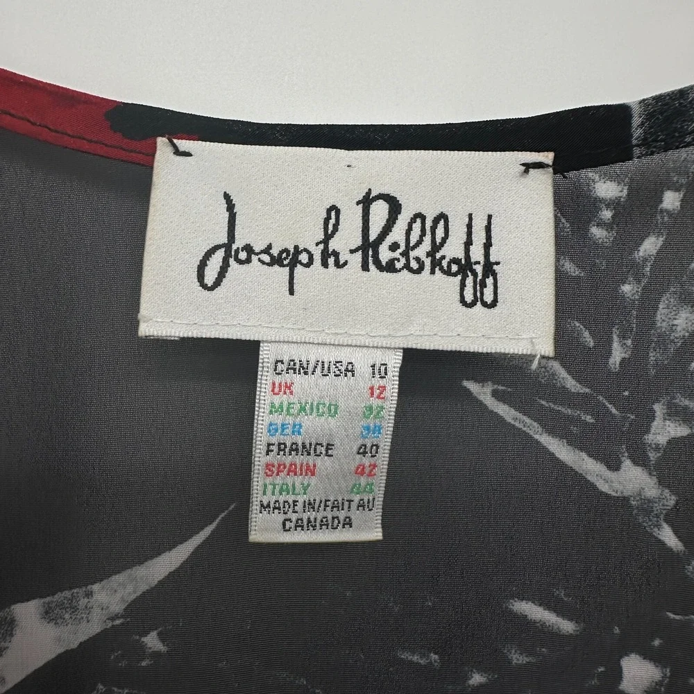 Joseph Ribkoff Top Shirt Size 10 Chiffon Overlay 3/4 Kimono Sleeve Romantic Boho - Picture 9 of 12